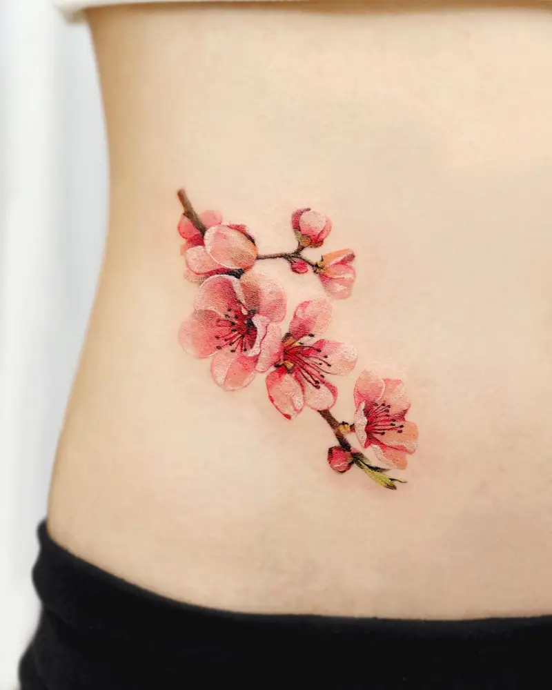 Realistic Cherry Blossom Belly Tattoo