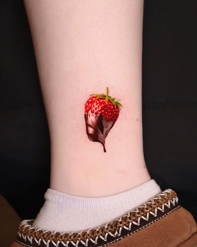Realistic Chocolate Dipped Strawberry Tattoo