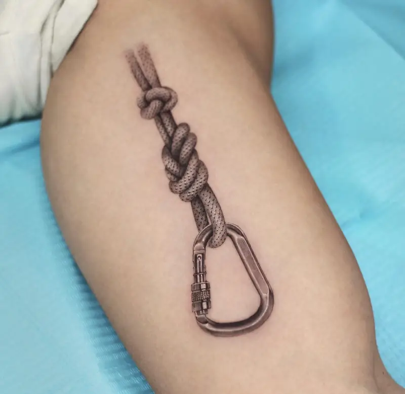 Realistic Climbing Rope Carabiner Tattoo