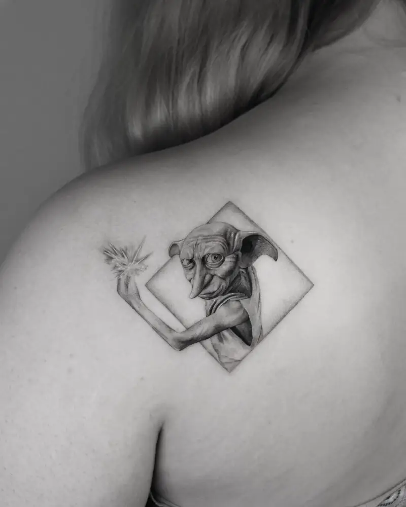 Realistic Dobby Magic Tattoo