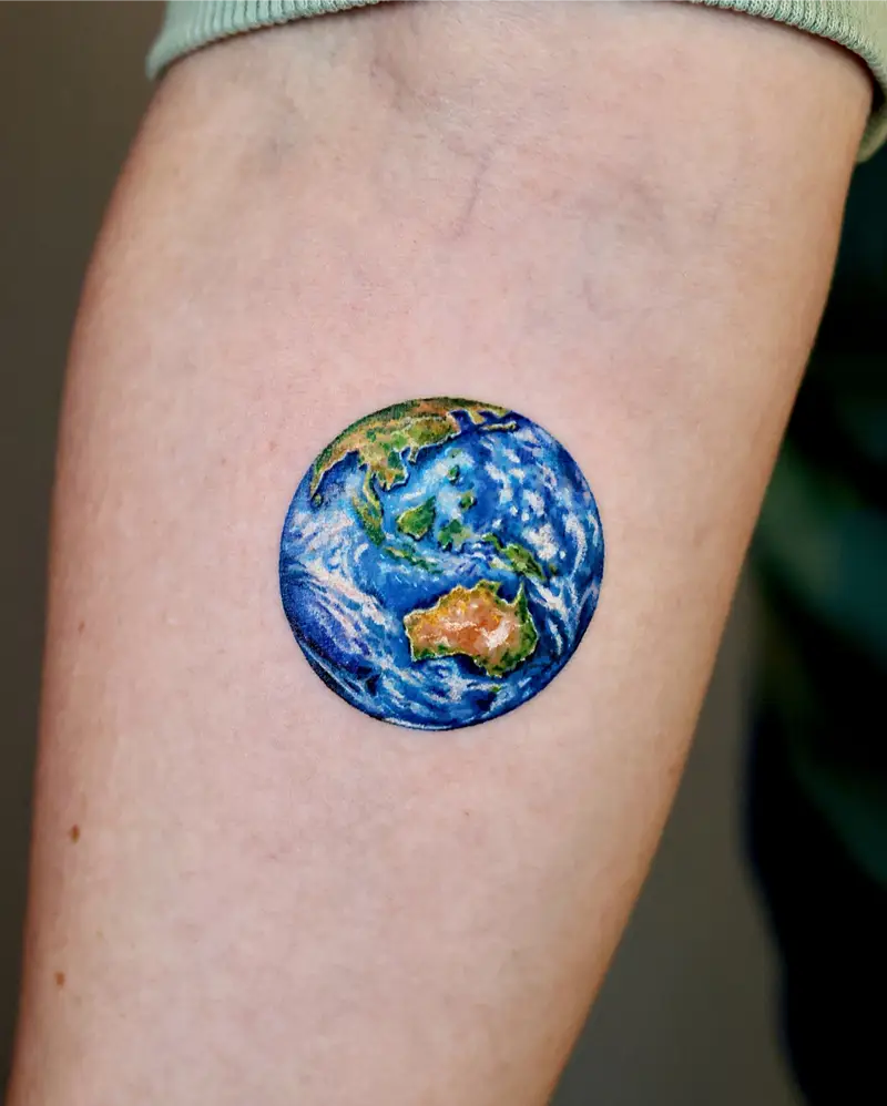 Realistic Earth Planet Tattoo