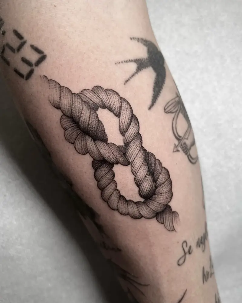 Realistic Figure Eight Rope Knot Tattoo