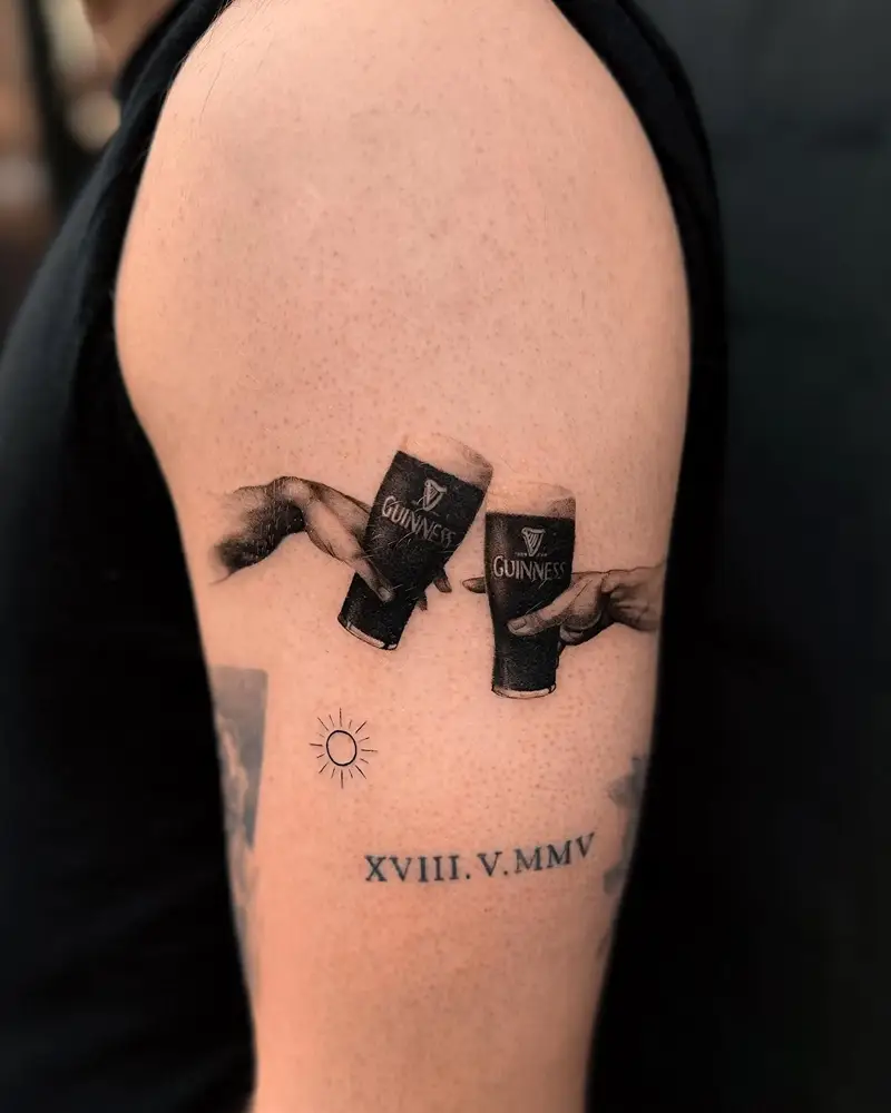 Realistic Guinness Cheers Tattoo