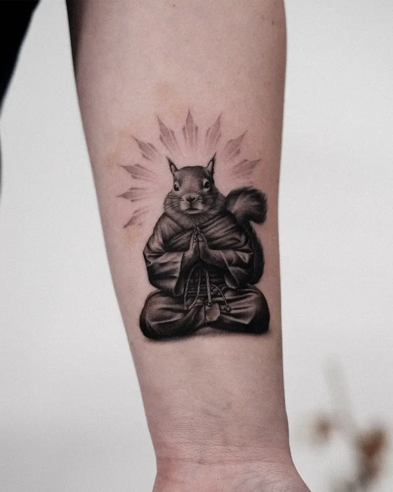Realistic Meditating Squirrel Tattoo