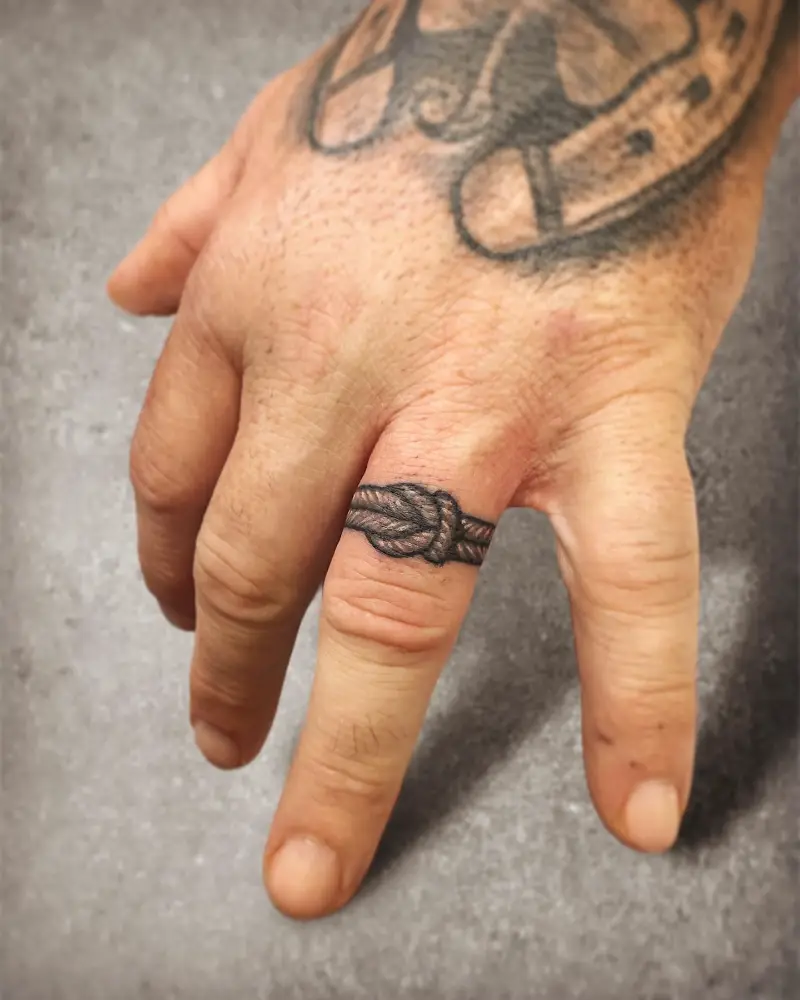 Realistic Rope Knot Finger Band Tattoo