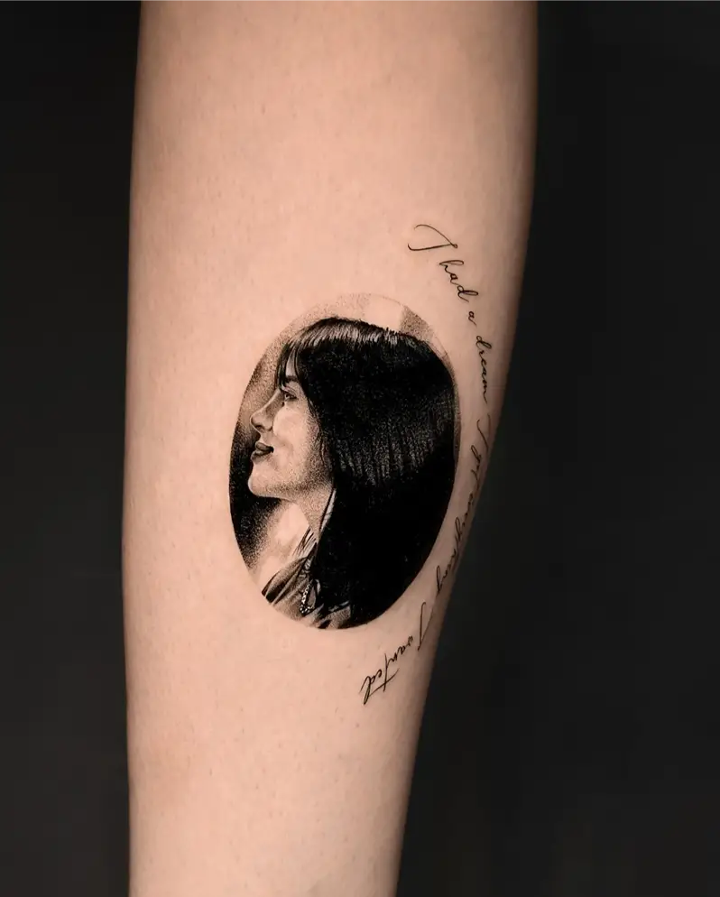 Realistic Side Profile Billie Eilish Portrait Tattoo