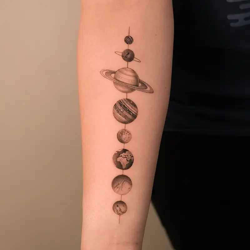 Realistic Solar System Planet Tattoo