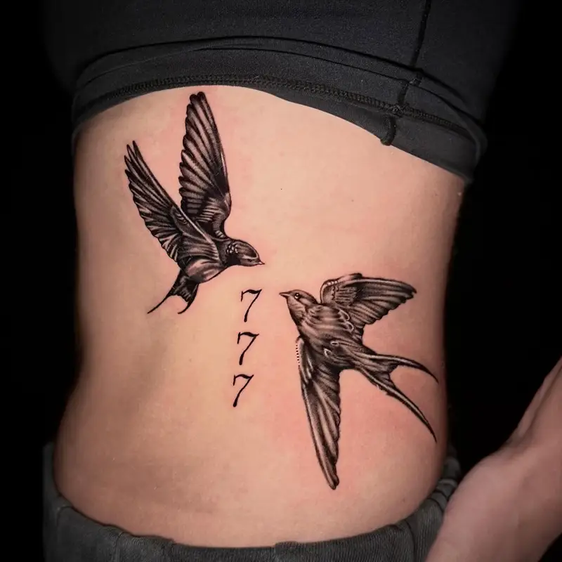 Realistic Swallow Pair Belly Tattoo