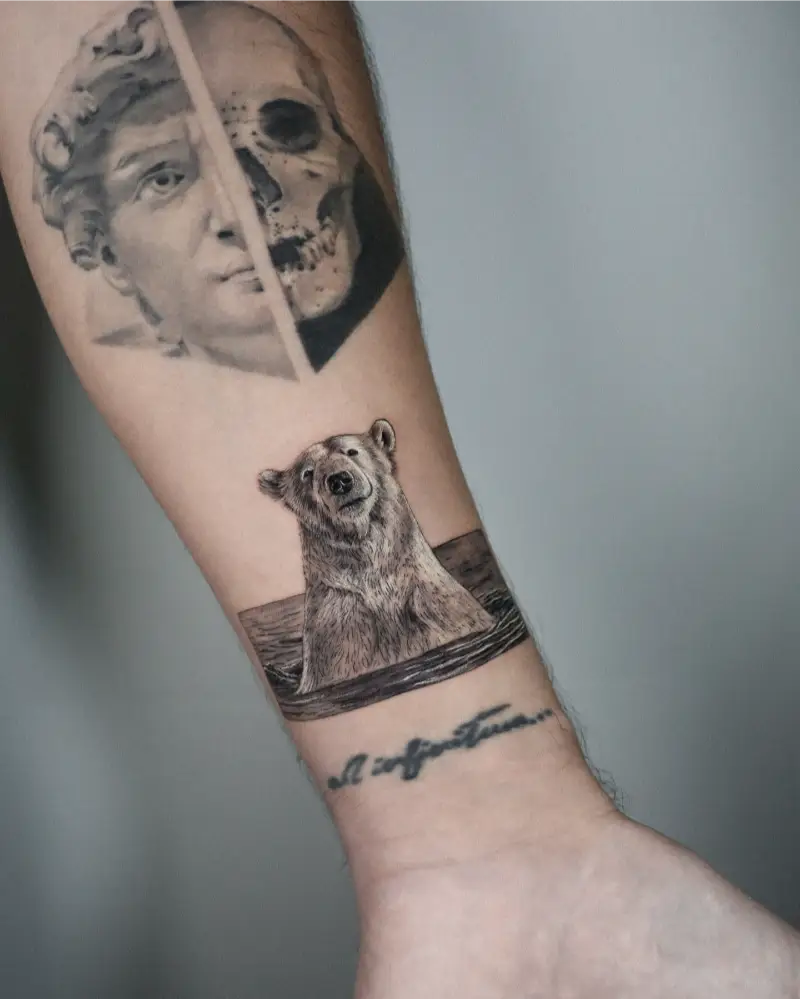 Realistic Swimming Polar Bear Tattoo