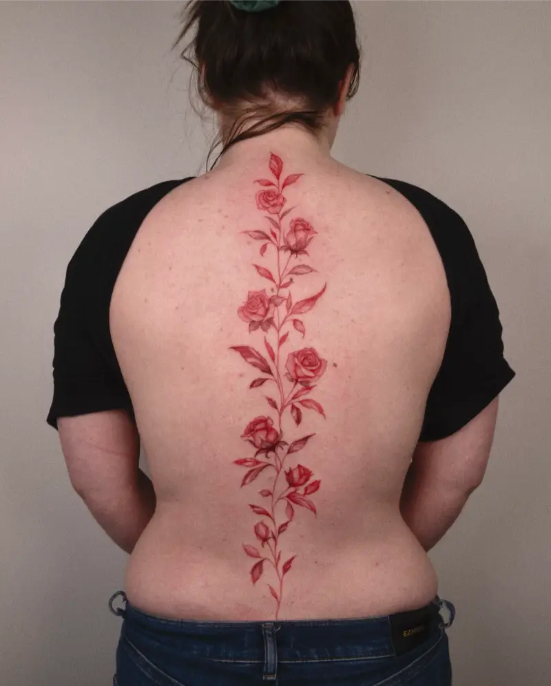 Red Rose Spine Tattoo