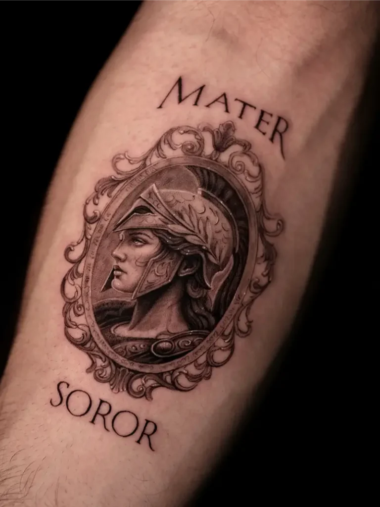 Refined Cameo Portrait Athena Tattoo