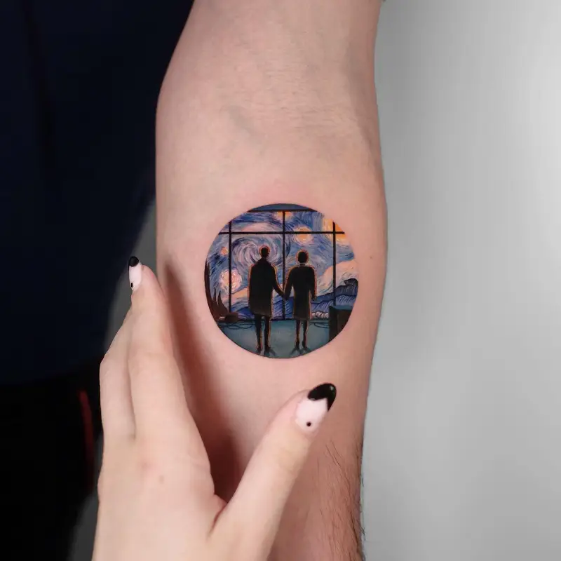 Romantic The Starry Night Window Scene Tattoo
