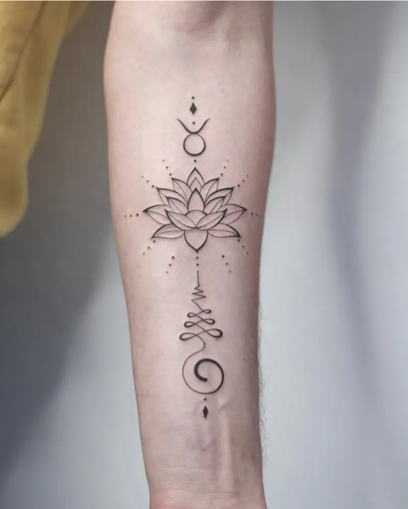 Sacred Geometry Lotus Unalome Tattoo