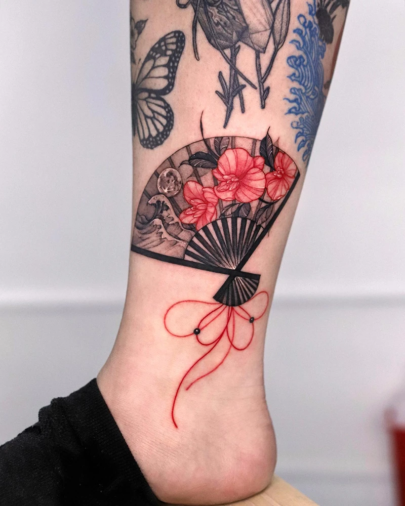Scenic Floral Fan Tattoo