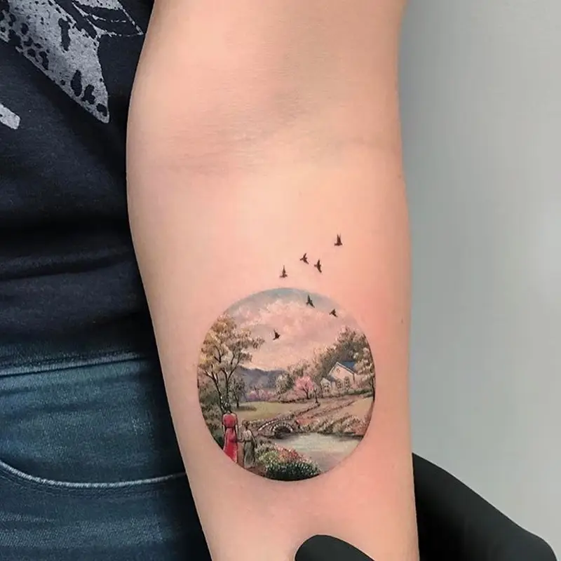 Scenic Landscape Circle Tattoo