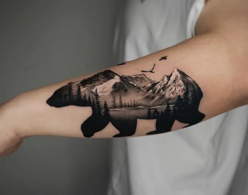 Scenic Silhouette Polar Bear Tattoo
