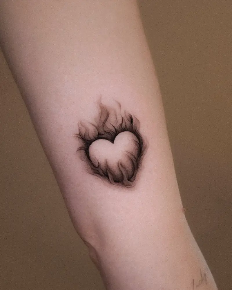 Smoky Heart Fire Tattoo