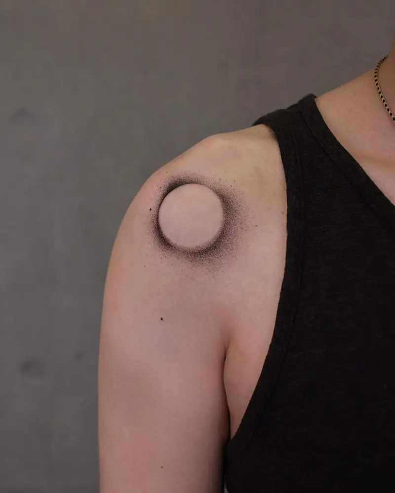 Soft Dotwork Eclipse Circle Tattoo
