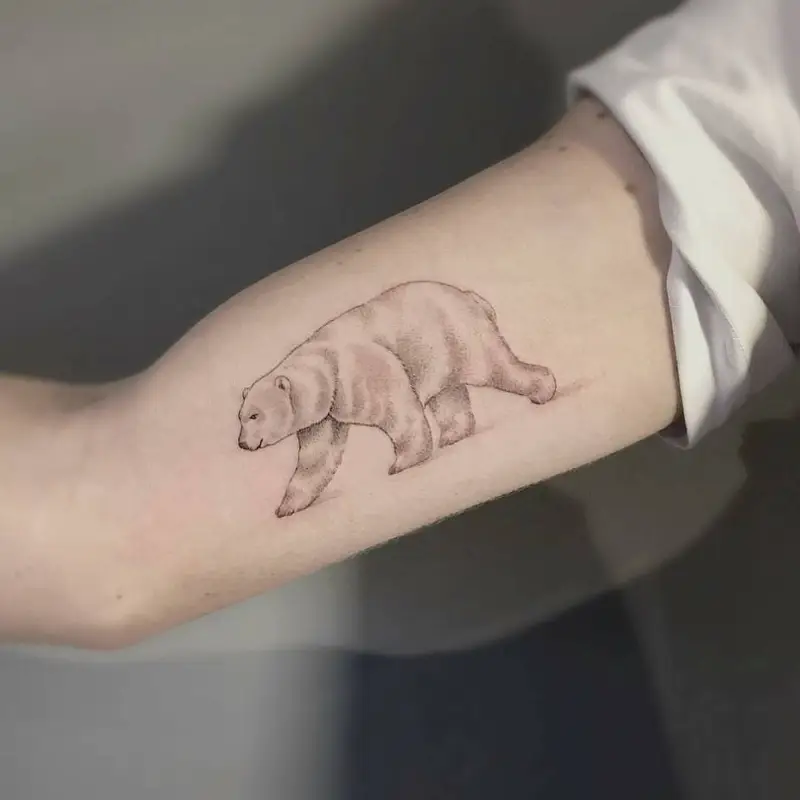 Soft Realism Walking Polar Bear Tattoo