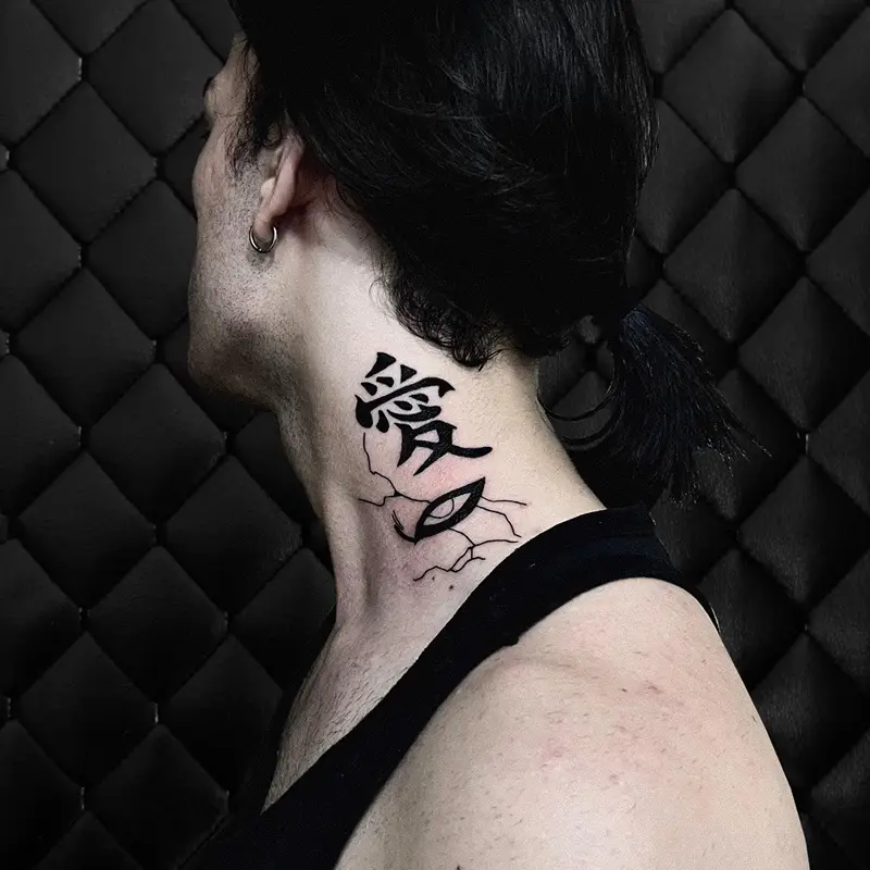 Split Composition Gaara Neck Tattoo