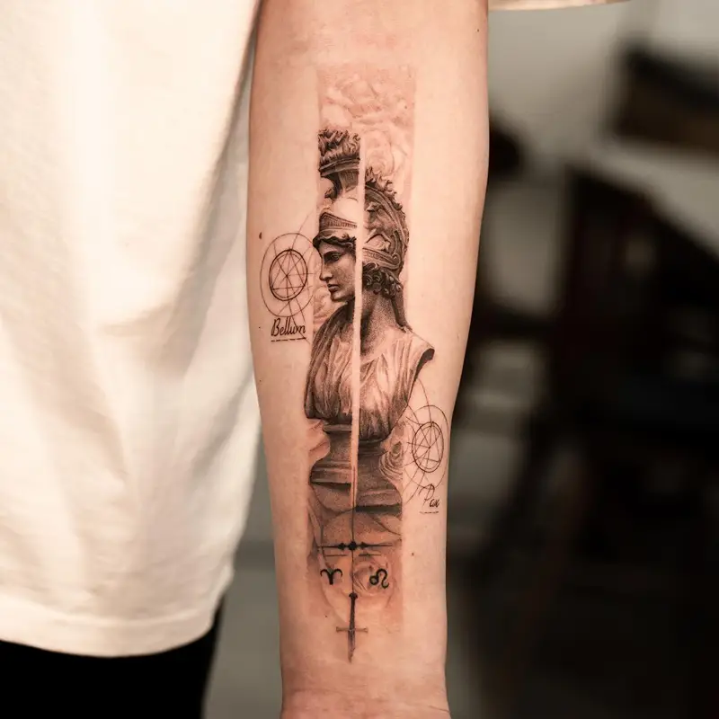 Split Marble Athena Bust Tattoo