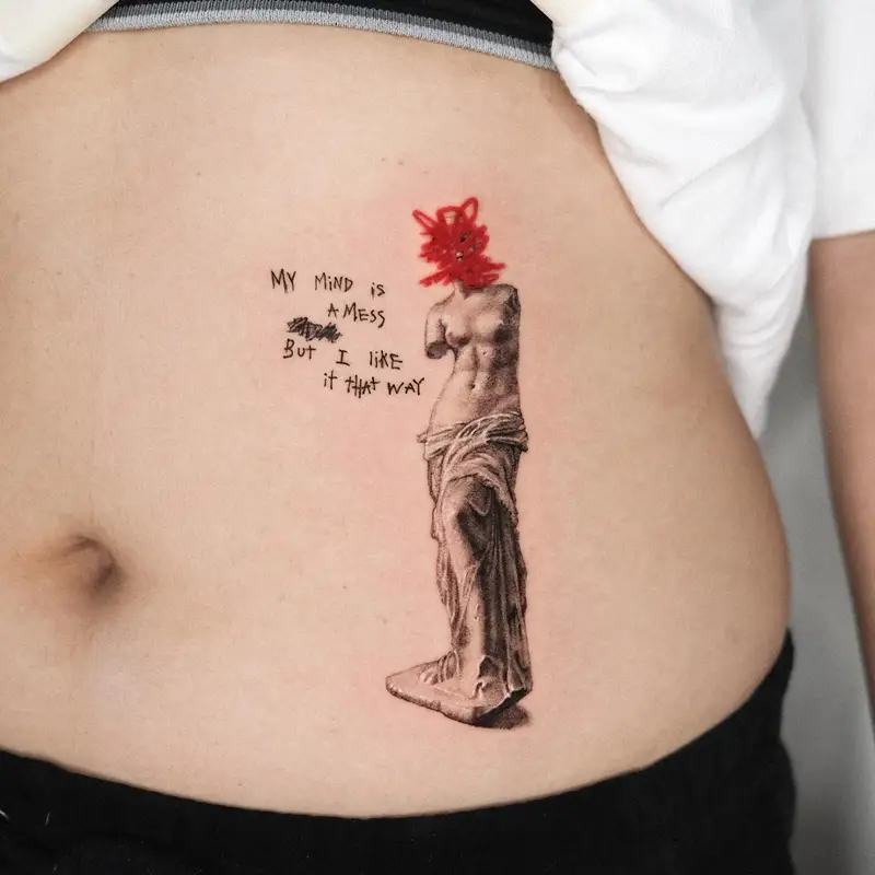 Surreal Classical Statue Belly Tattoo