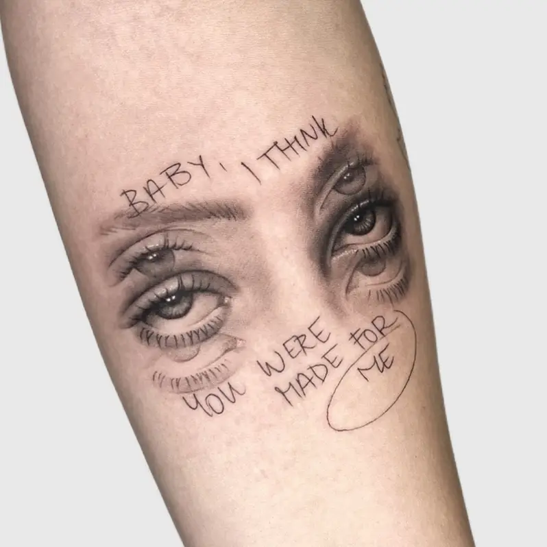 Surreal Double Eyes Billie Eilish Lyric Tattoo
