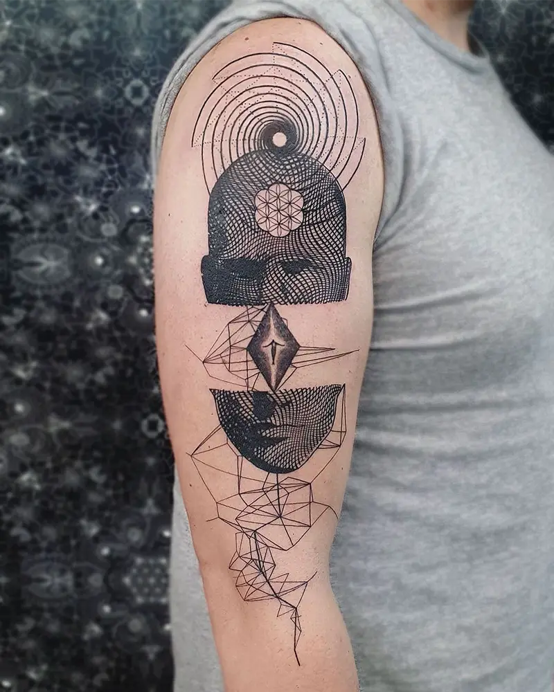 Surreal Geometric Flower of Life Portrait Tattoo