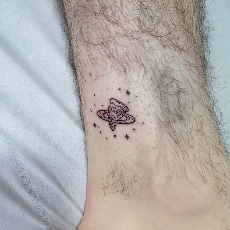 Tiny Pizza Planet Ankle Tattoo