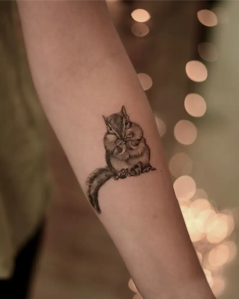 Tiny Realistic Chipmunk Tattoo