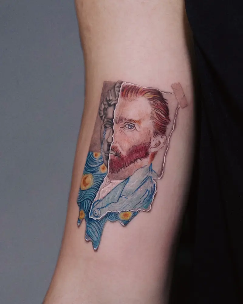 Torn Paper Van Gogh Self Portrait Tattoo