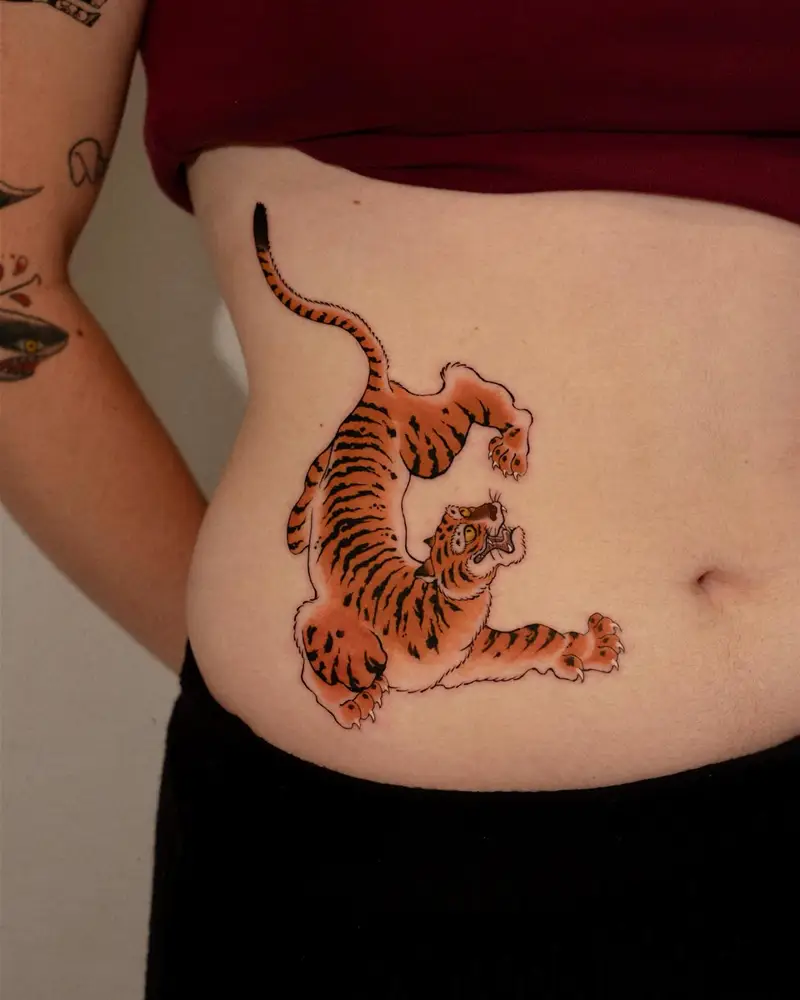 Traditional Japanese Tiger Belly Tattoo