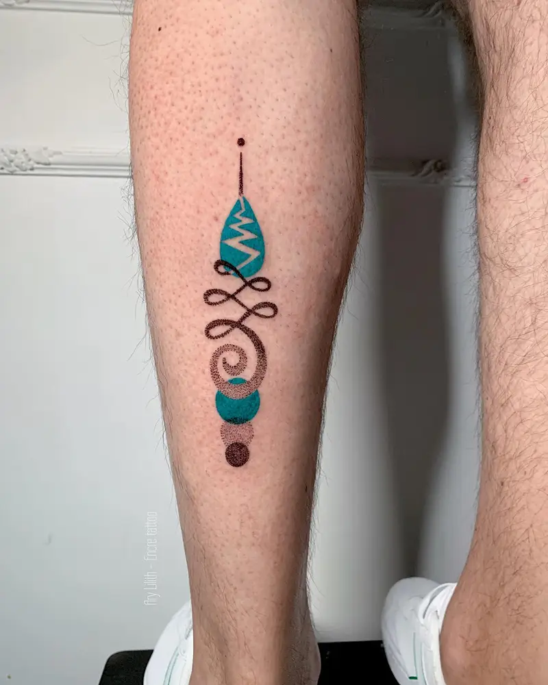 Turquoise Geometric Unalome Tattoo