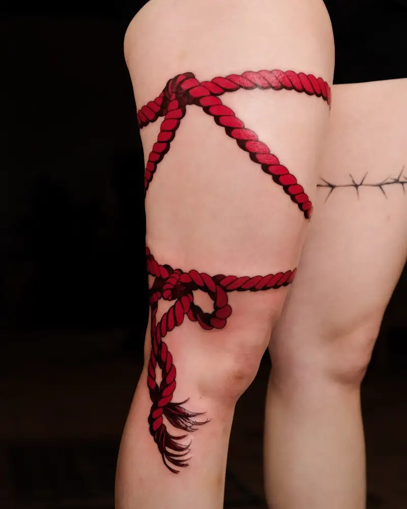 Vibrant Decorative Red Rope Wrap Tattoo