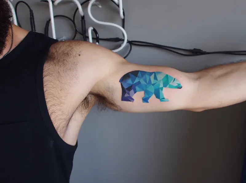 Vibrant Geometric Polar Bear Tattoo