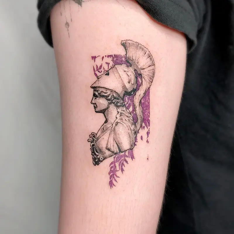 Watercolor Bust Athena Tattoo