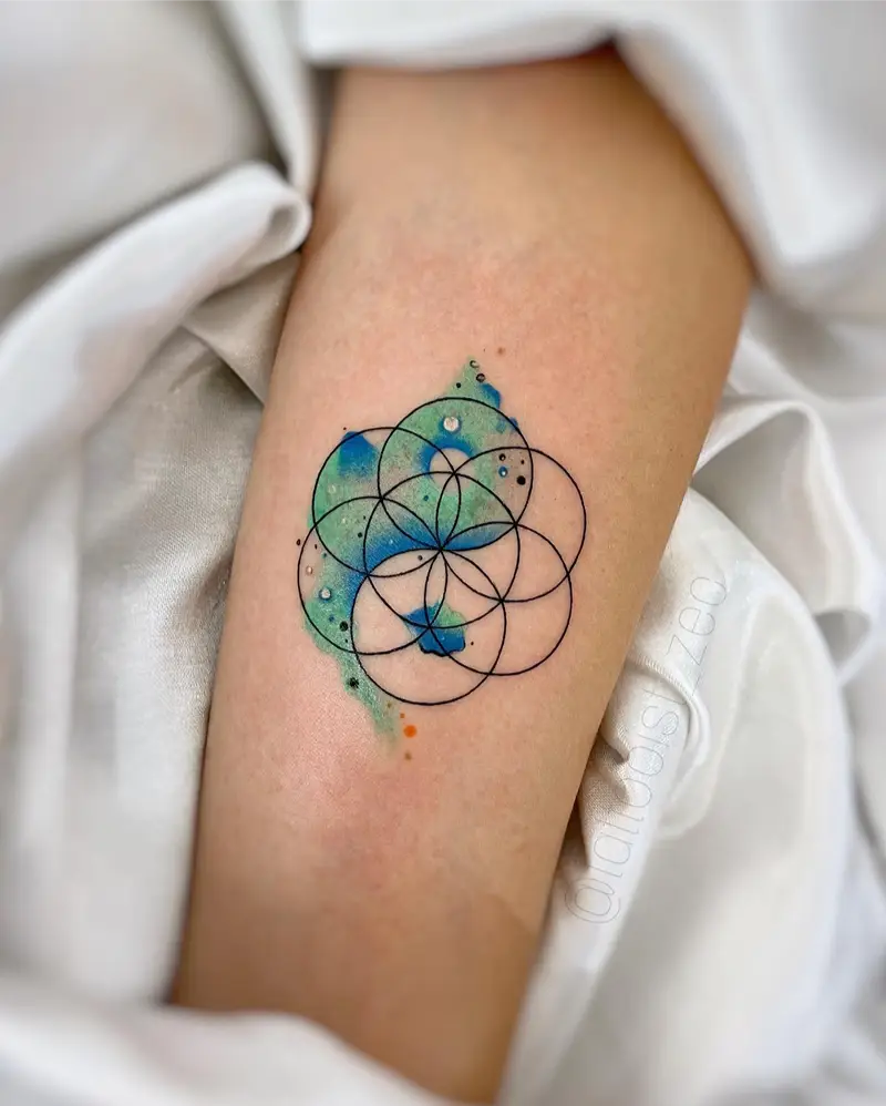 Watercolor Flower of Life Tattoo