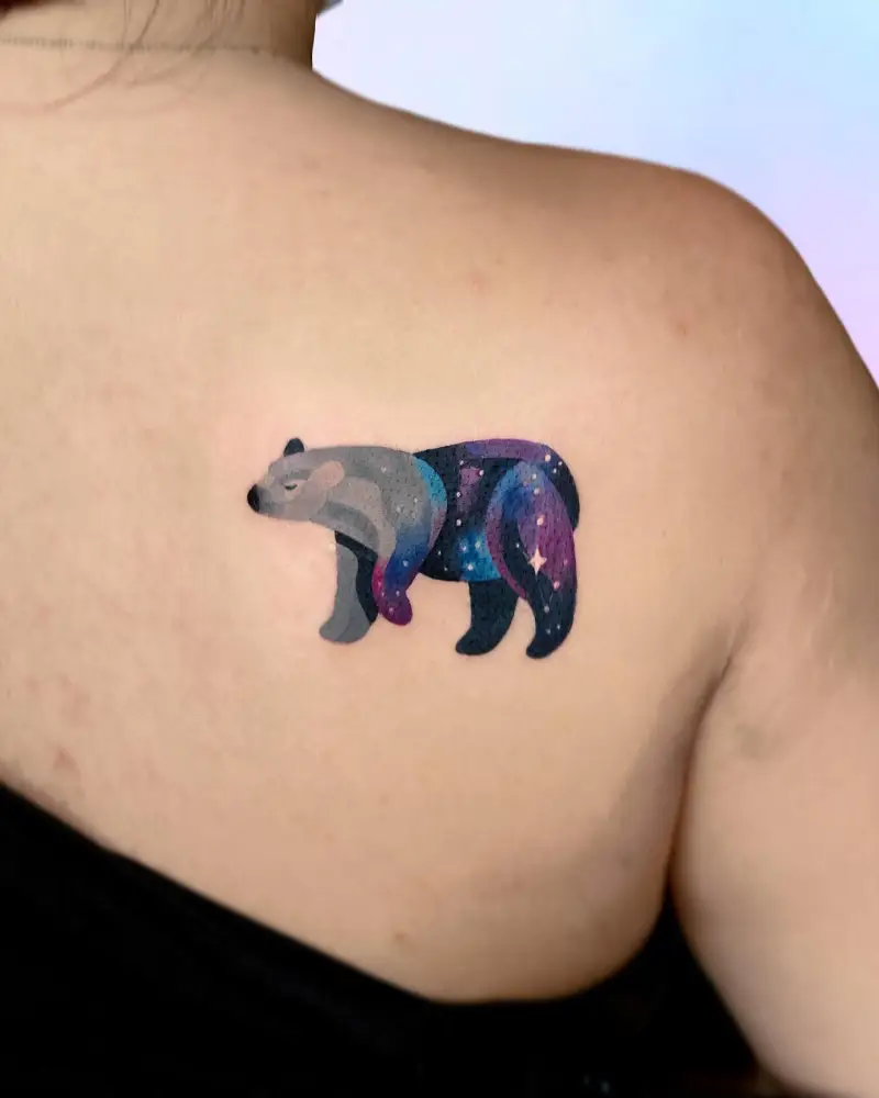 Watercolor Galaxy Polar Bear Tattoo