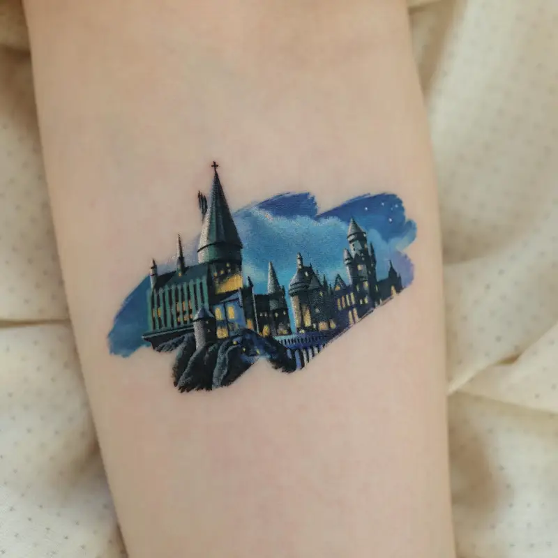 Watercolor Hogwarts Castle Tattoo