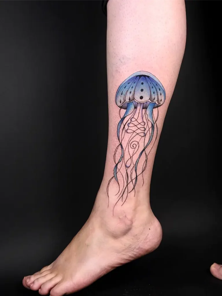 Watercolor Jellyfish Unalome Tattoo