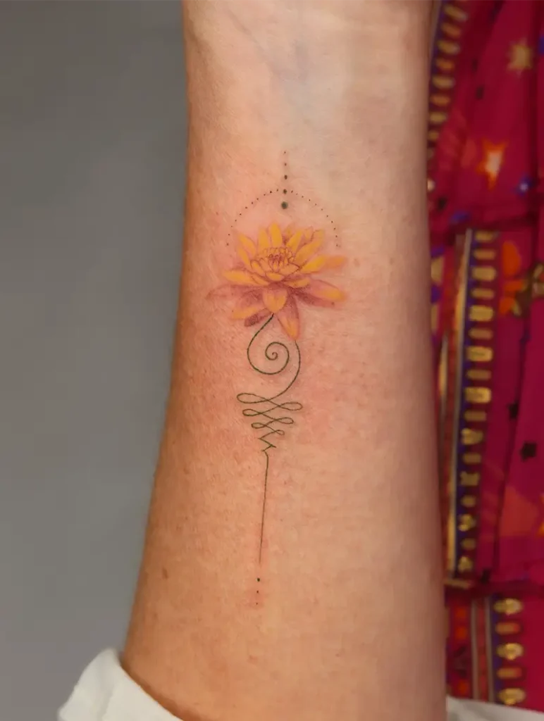 Watercolor Lotus Unalome Tattoo