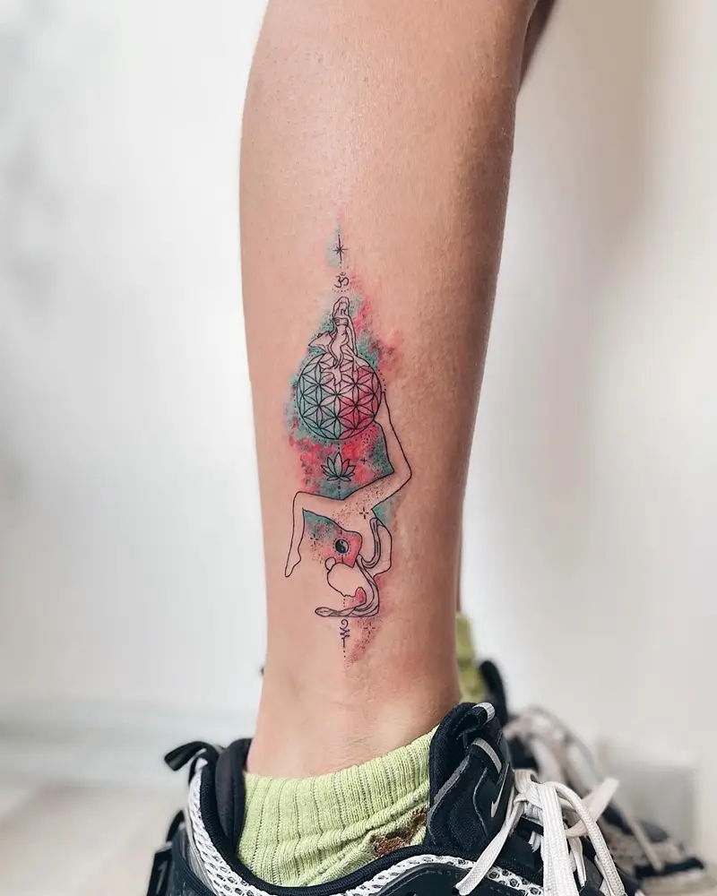 Watercolor Meditative Flower of Life Tattoo