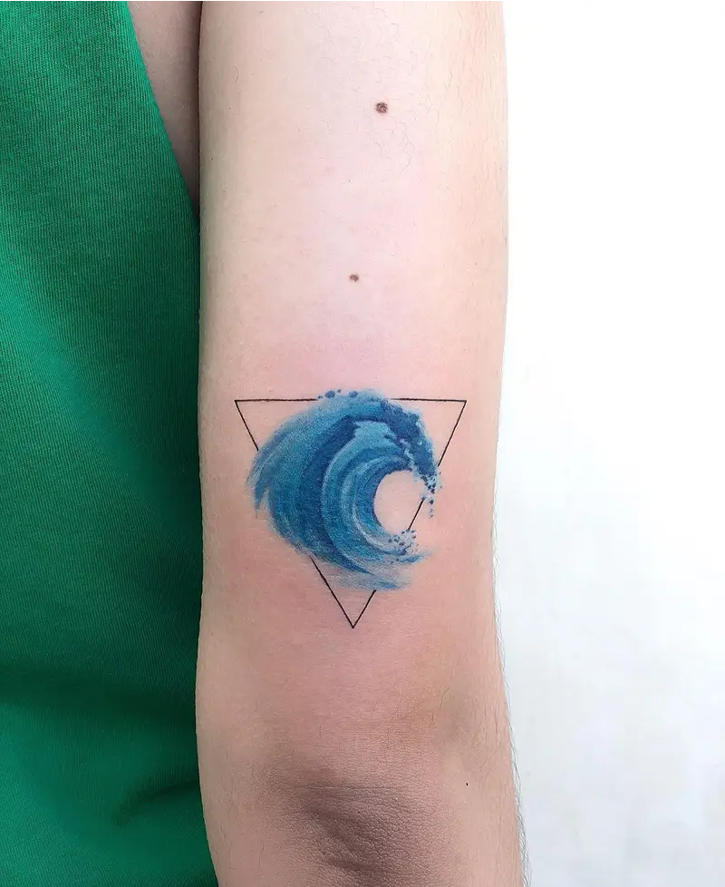 Watercolor Ocean Wave Triangle Tattoo