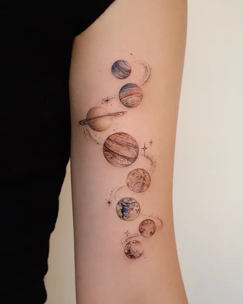 Watercolor Solar System Planet Tattoo