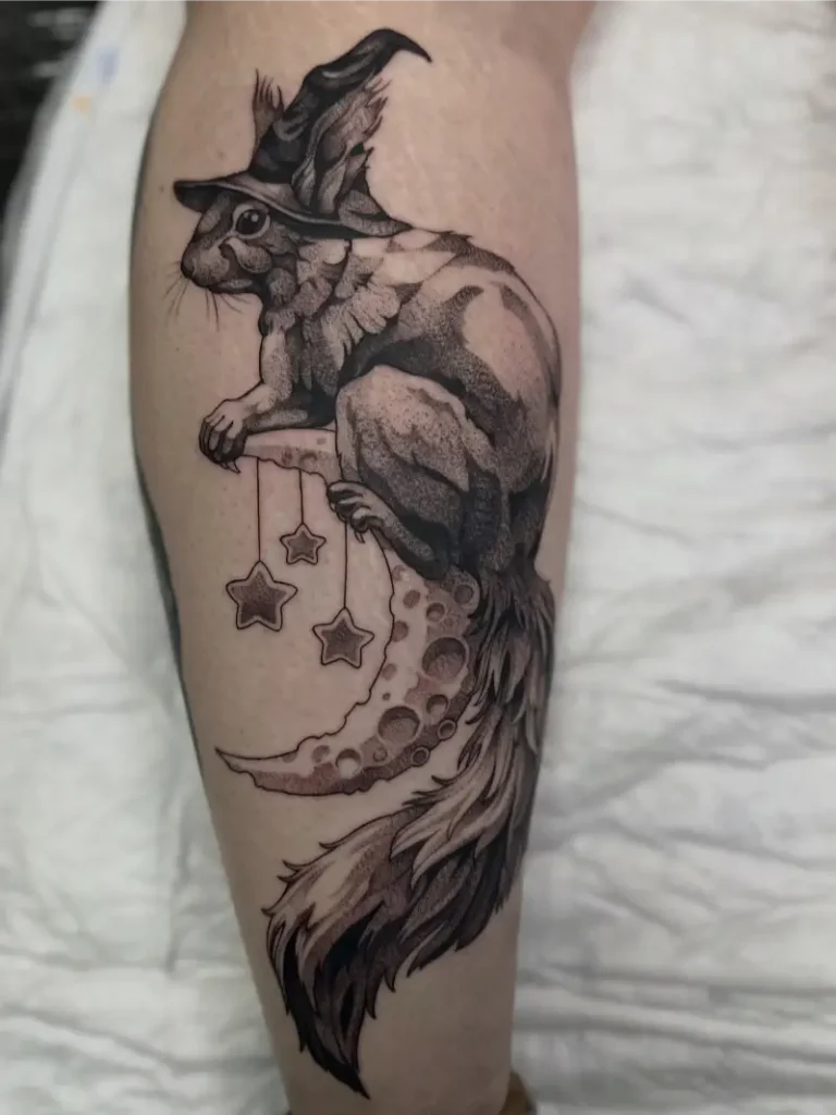 Whimsical Witchy Squirrel Tattoo
