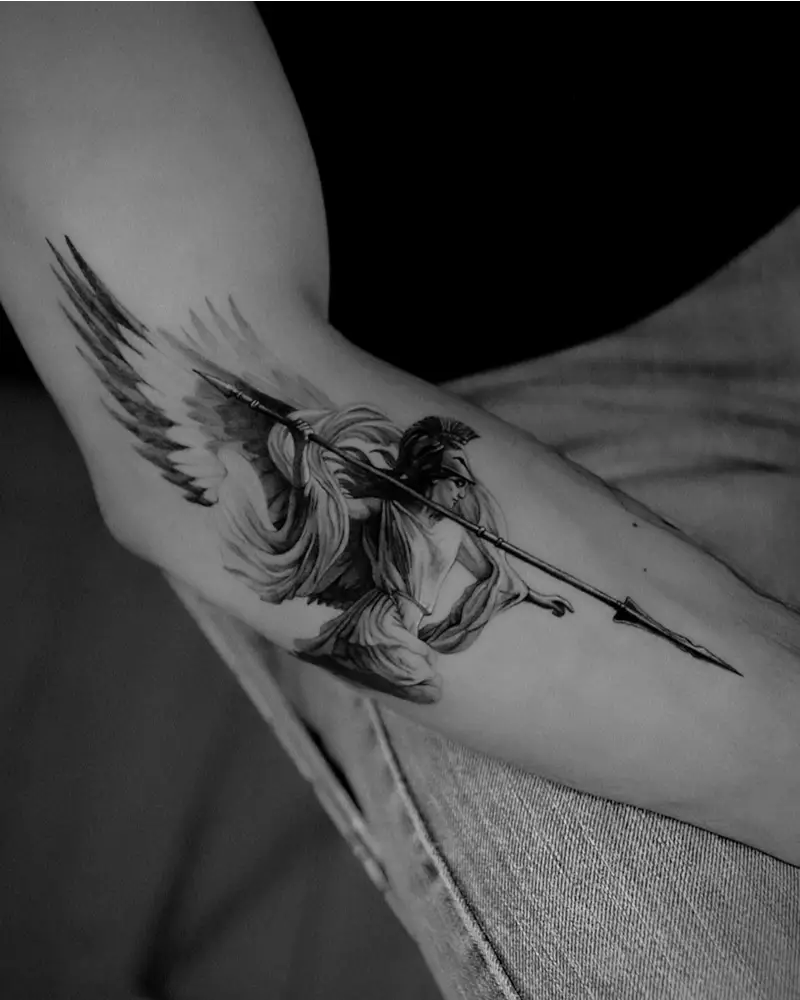 Winged Athena Spear Tattoo